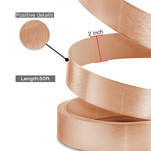 Image of PVC Edge Banding, 2 inch x 50ft Non Glued Flexible Durable Real Brushed Aluminum Rose Gold Veneer Edge Trim for DIY Table Cabinet Furniture Decorative Trim
