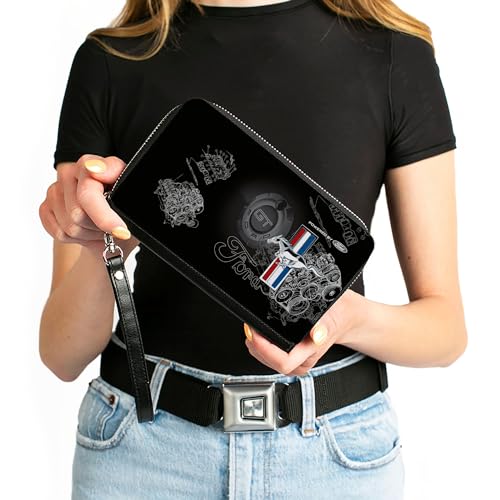 Buckle-Down Ford Wallet, Zip Around, Mustang Tri Bar Stripe GT Motor Blueprint, Vegan Leather4