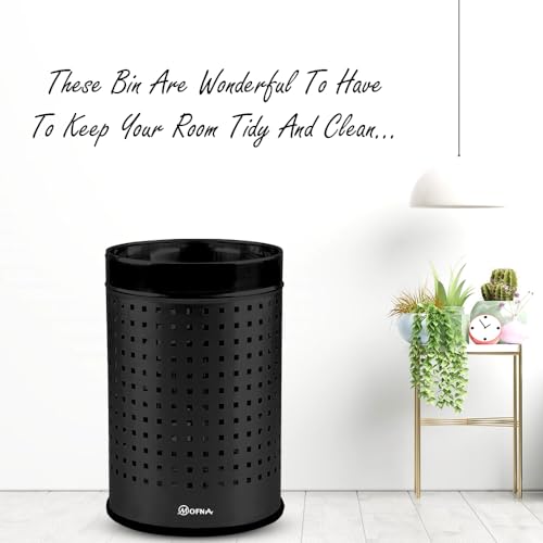Image of mofna Stainless Steel Square Perforated Dustbin for Home, Trash Can, Garbage Bin for Bathroom, Office, Bedroom, Kitchen & Toilet or Commercial Use- (10x14 In -18 Liter, Black), Pack of 1