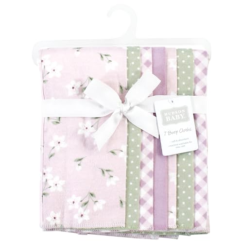 Image of Hudson Baby Unisex Baby Cotton Poly Flannel Burp Cloths, Purple Dainty Floral 7 Pack, One Size