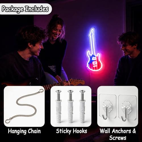 Image of White&Blue Neon Sign Led Neon Lights Signs for Wall Decor USB Powered Led Signs for Room Decoration-American Guitar