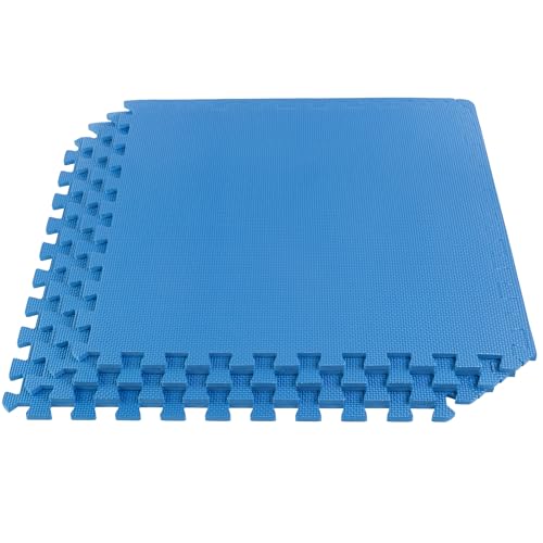 EVA Foam Mat Tiles 4-Pack - 16 SQ FT of Interlocking Padding for Garage, Playroom, or Gym Flooring - Exercise Mat or Baby Playmat by Stalwart (Blue)