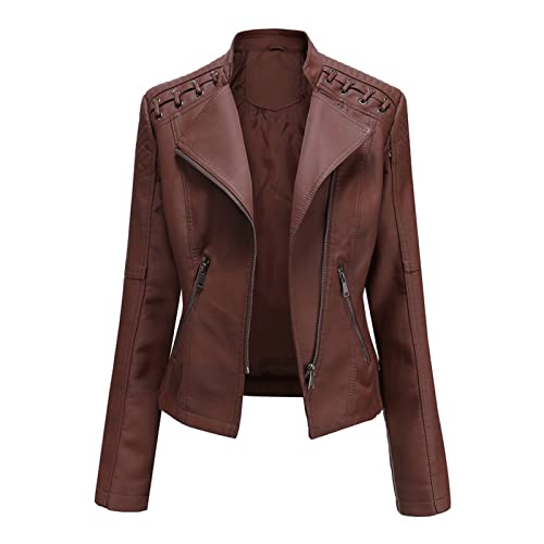 Yokbeer Lederjacke Damen Schwarz Kurz Bikerjacke Mode Motorradjacke Lange Ärmel Reißverschluss Cool Stylisch Sweatjacke Leder Jacket Vintage Kurzjacke Kunstleder Jacke Slim Fit Cover