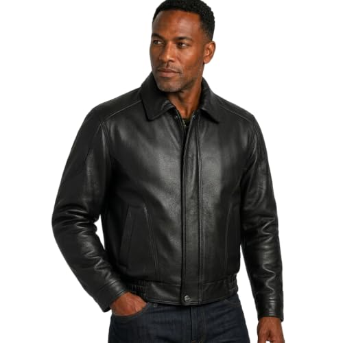 Image of REED Men's Luxury Leather Bomber Jacket - Genuine Leather American Style with Broad Shoulder Fit