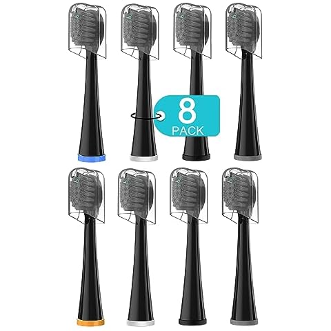 Replacement Brush Heads for Waterpick Sonic Fusion 2.0 Flossing Toothbrush with Cover, Compact, 8 Count Black, Soft Bristles Cover