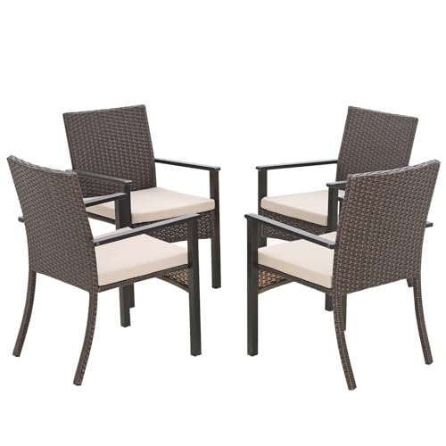 Sophia & William Rattan Patio Chairs Set of 4 with Cushions