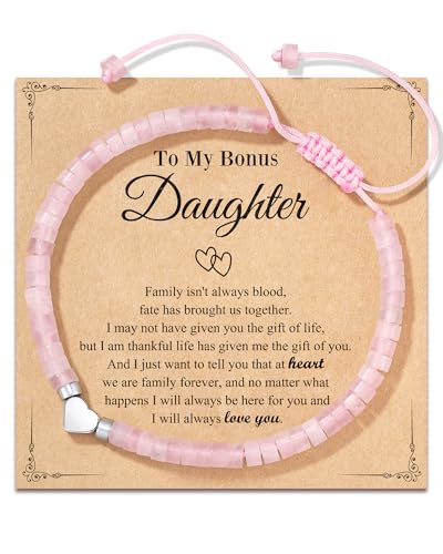 LAVEIR Bonus Daughter Gifts from Stepmom Stepdad Unique, bracelet for Unbiological Step Bonus Daughter Stepdaughter Christmas Valentines Easter Mothers Day