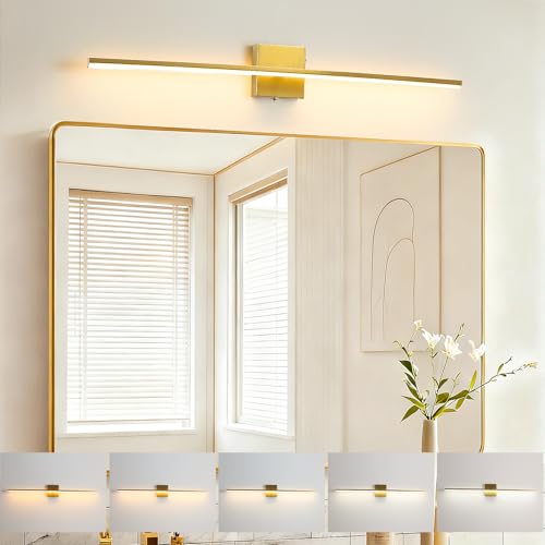 Image of Modern Bathroom Vanity Light 32 Inch, 20W Brushed Brass Bathroom Light Fixture Over Mirror, Dimmable 5CCT LED Wall Sconce Lighting for Restro