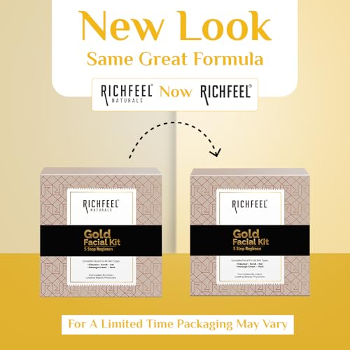 Image of Richfeel Gold Facial Kit | Bright & Glowing Skin | Parlour Like Instant Glow With The Goodness Of Gold Foils| 30 g Pack of 2 Kit 5X6G Pack of 2