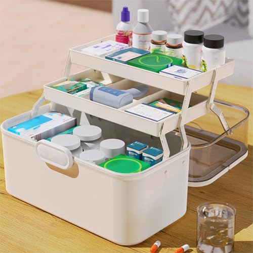 Image of ZLY First Aid Box, 3-Tier First Aid Box Empty, 11.2 Inch Accessory Storage Organizer with Handle, Craft Boxes for Storing Accessory First Aid Supplies, Crafts, Sewing Tools, Art Supplies Large