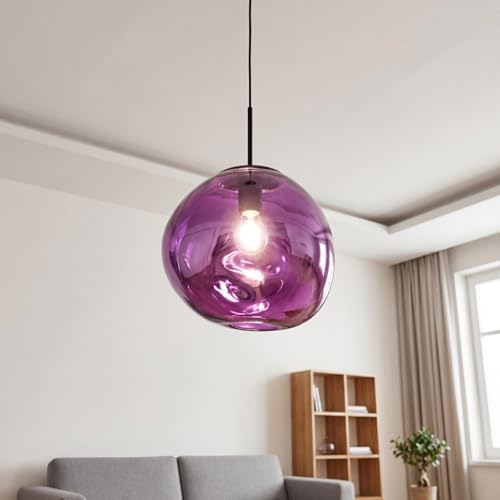 Lampadario da pranzo Vetro Lilla Soggiorno Tavolo da pranzo Metallo E27 Ø36 cm rotondo Moderna lampada a sospensione decorativa in vetro di lava soffiato a bocca e specchiato Cucina