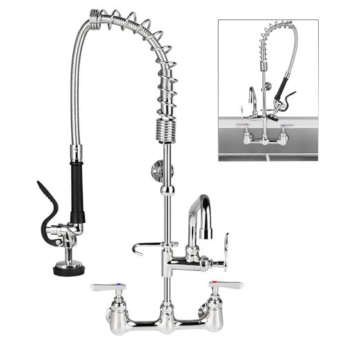 Grifo de cocina comercial con rociador de montaje en pared de 25 pulgadas de altura y 8 pulgadas ajustable para fregadero industrial y restaurante con boquilla giratoria de 12 pulgadas, grifo de
