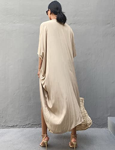 Bsubseach Women Solid Apricot Long Beach Swimsuit Cover Ups for Swimwear Sexy Bikini Beach Kimono Cardigan - Image 5