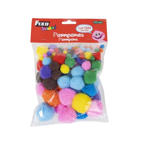 Fixo Kids SetFixo Kids Conjunto de 100 Pompons artesanato, tamanhos e cores sortidas, diâmetros de 0,7, 1, 2 e 3 cm, perfeito para decorações e trabalhos escolares