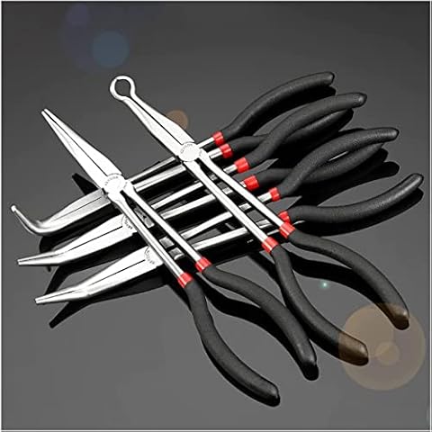 RUNIGOO 5 Piece Long Reach Plier Set - 11” Long Needle Nose Pliers Sets - Straight, 25, 45, 90-Degree Angle, Long Reach Bent Circle Pliers for Hard-to-Reach Narrow Spaces Cover