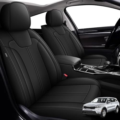 RAWAKORW Full Set Seat Covers Fit for Kia Sorento 6 Seater:2021-2025 Premium Faux Leather Car Seat Cushion(Black)