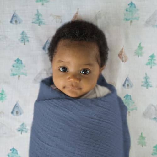 Image of SwaddleDesigns Cotton Muslin Swaddle Blanket, Receiving Blanket for Baby Boys & Girls, Best Registry Gift, 46x46 inches, Denim