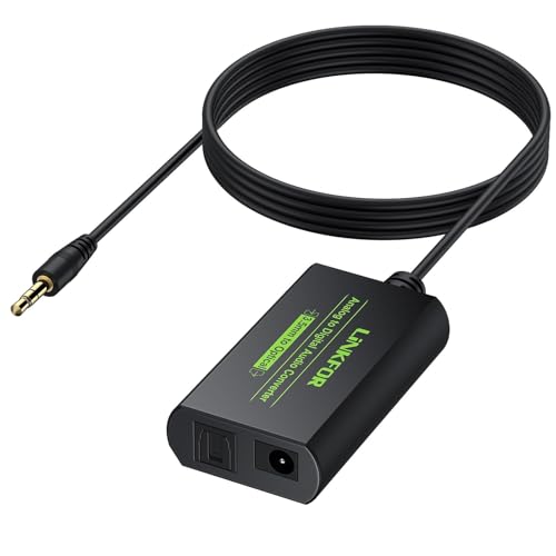 LiNKFOR 3.5mm to Optical Converter - Analog to Digital Audio Converter with Optical Cable for HDTV Projector PC to Soundbar