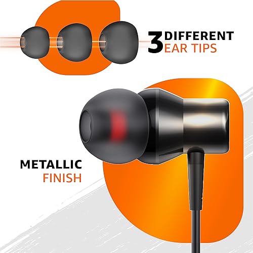 Image of (Refurbished) AmazonBasics EP2 in-Ear Type C Wired Earphones with Mic, Tangle Free 1.18 Metre Cable, Metallic Design, 10mm Drivers, in Line Mic & Volume Controller (Black)