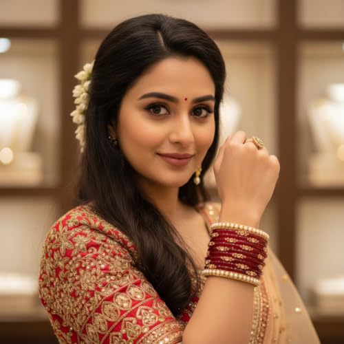 Image of SUNDRAM Women's Premium Fancy Glass Bangles for Women & Girls |with Zircon Gemstone Work & Charm| Traditional Ethnic Bangles Set of 12