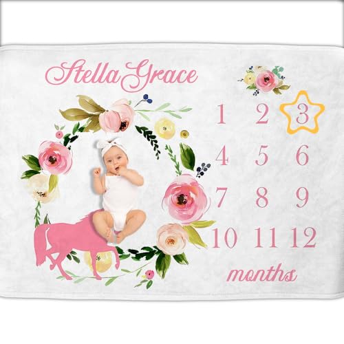 Image of OLIVE OLIVIA Personalized Gifts for Baby with Customized Name, Monthly Milestone Blanket Girl Boy, Growth Chart Blanket, Perfect Custom Pentagram Frame,60''x80''