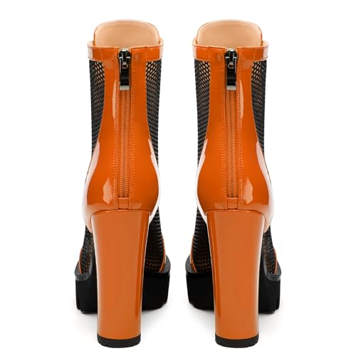 Womens Ankle Boots, Platform Chunky Heel Ankle Booties for Women, Sexy Mesh Sandal Booties with Back Zipper 4.54