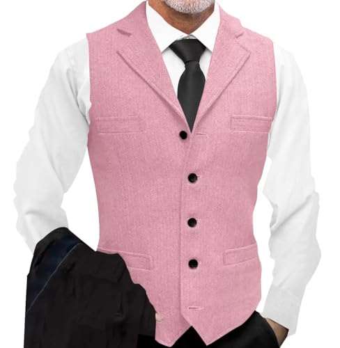Men's Tweed Vest Retro Herringbone Tweed Wool Vests Casual Waistcoats Business Single Breasted Slim Fit Vest