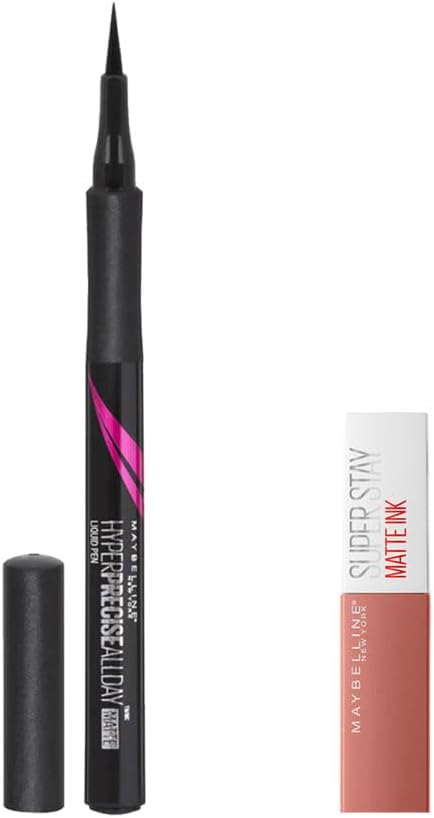Maybelline New York Hyper Precise All Day Eyeliner 701 Matte Onyx (Mat Siyah) & Mini Super Stay Matte Ink Likit Mat Ruj 65 Seductress Makyaj Seti