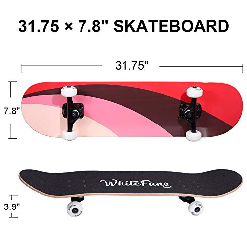 Image of WhiteFang Skateboards for Beginners, Complete Skateboard 31 x 7.88, 7 Layer Canadian Maple Double Kick Concave Standard and Tricks Skateboards for Kids and Beginners