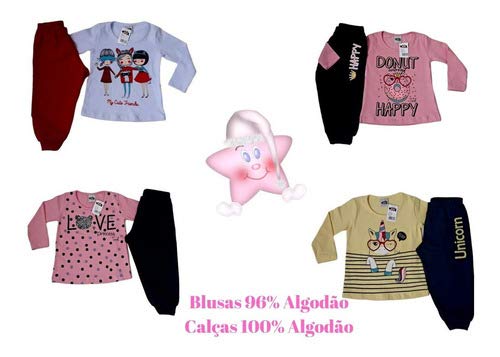 kit 3 moleton infantil feminino inverno tamanho:8