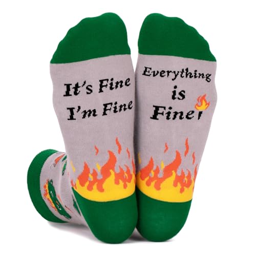 Dalycro Dumpster Fire Socks Funny Positive Socks for Men Unique Birthday Christmas Gag Gift for Co-Workers (US Alpha One Size Regular Regular GreenGrey)