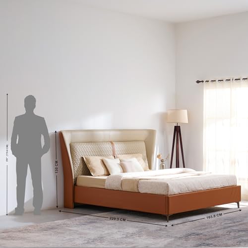 Image of Home Centre | Tiffany Caramel Queen Size Bed with Hydraulic Storage | Engineered Wood | Brown | 1 Year Warranty