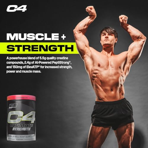 Image of Cellucor C4 Ultimate Strength Pre Workout Powder - Tri-Stim Experience 300mg Caffeine+TeaCrine+Dynamine - Creatine & Beta-Alanine - Energy Supplement for Men & Women - Watermelon, 20 Servings