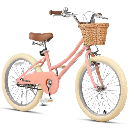 Image of Petimini Vintage Kids Bike for Girls, 12-20 Inch Classic Bicycle with Wicker Basket & Bell, High Tensile Steel Frame, Training Wheels (12-18 inch), 85% Pre-Assembled, Retro Bike for Outdoor Riding