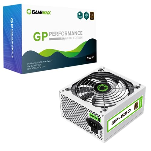 GameMax GP-Series 650W 80 Plus Bronze Power Supply - 650W GameMax GP-Series GP-650 Fully Wired Single Rail 140mm Fan ATX PSU | White