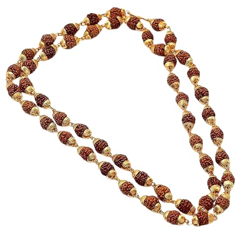 Nepal Rudraksha Mala 108 Beads Original with Gold Plated Pure 5 Mukhi Rudrakshaa Malas Small Size with Capping Beautiful Necklace for Wearing & Pooja by IRIS GEMS-image-33