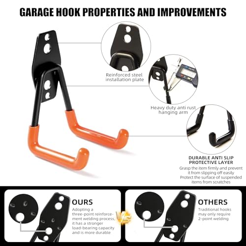CRXCRC Garage Hooks, 12 Pack Wall Hooks for Hanging Heavy Duty Ladders, Bikes, Tools Ideal for Garage, Garden, Basement Utility Room Storage (Black) by CRXCRC - Image 3