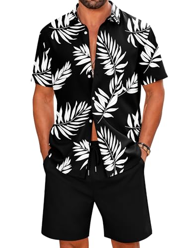 LecGee Men's Hawaiian 2 Piece Shirts and Shorts Set Summer Beach Matching Set Outfits Summer Tracksuit