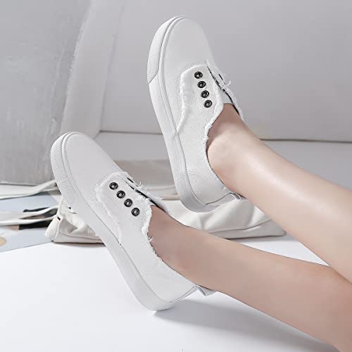Women's Slip On Sneakers Walking Shoes Casual Girls Canvas Fashion Sneakers（White.us7） #TOP6