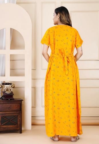 Image of DIAMO Pure Cotton Embroidery Nighty for Women, Cotton Night Gown, Night Maxi Gown, Cotton Nighty with a Pocket and Adjustable Knot
