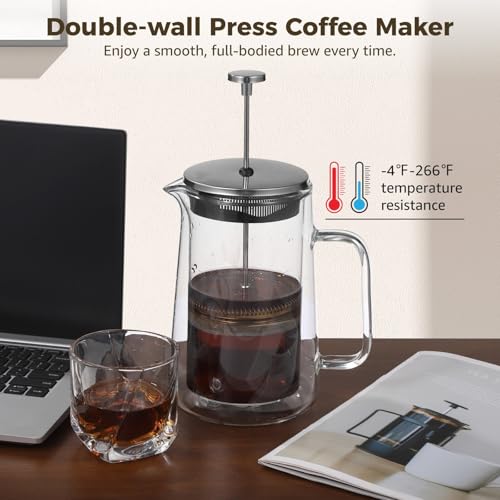Cafetera de prensa 1 L con filtro y doble pared aislante miniatura 2