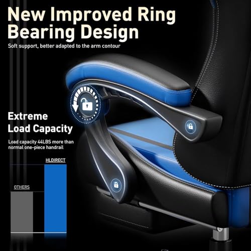 Image of HLDIRECT Gaming Chair, Ergonomic Video Game Seat with 360 Swivel & Lumbar Massage, Computer Chair PU Leather Cushion for Adults Home /Office Use (Black & Blue)