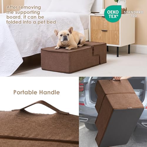 Image of EHEYCIGA Dog Stairs for Bed 18 inch H, 4-Step Dog Steps for High Bed, Pet Steps for Small Dogs and Cats, Non-Slip Balanced Pet Indoor Ramp, Brown