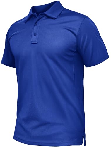 TACVASEN Breathable Golf Polo Tops for Men Tactical Sports T-Shirt Blue S