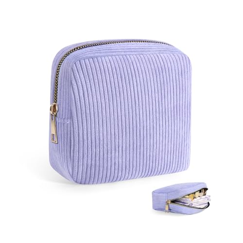Image of Corduroy Period Pouch Small Discreet Period Bag Sanitary Napkin Storage Bag Cute Menstrual Pad Pouch Tampon Bag for Purse Portable Zipper Makeup Bags for Women Ladies Lavender