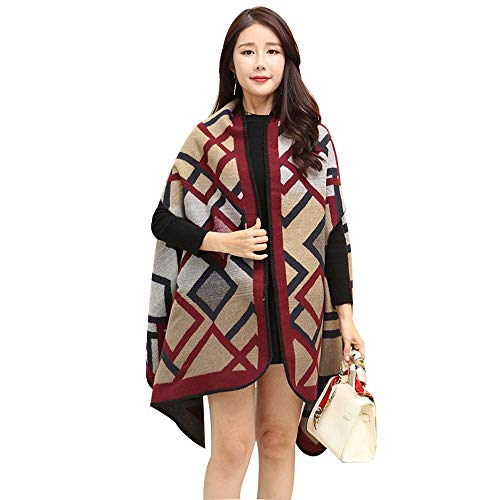 BEUHOME Poncho de Punto de Las Mujeres Elegante Gruesos Cardigan de Punto Capa de Calientes para Invierno
