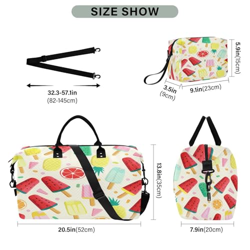 ​​Large Foldable Travel Duffel Bag, Waterproof Gym Bag for Men & Women, Carry-On Luggage Weekender Overnight Bag, Colorful Popsicles3