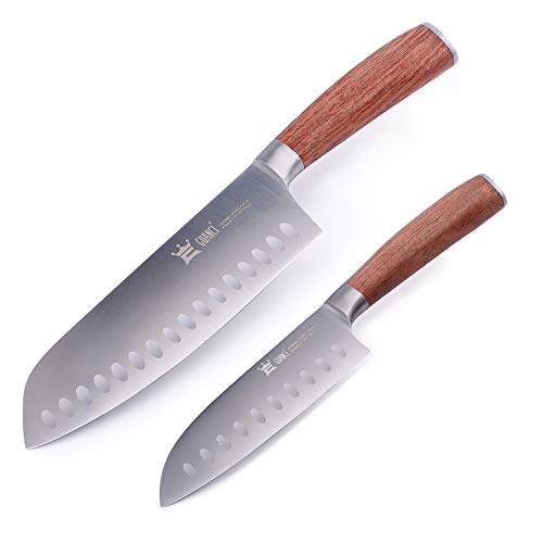 Cleaver Knife 7 Inch&Santoku Knife 5 Inch Set,GUANCI German High Carbon Steel Asian Chef Knife with Rosewood Handle,Multifunctional Anti-rust Kitchen Knife for Vegetable/Meat/Santoku