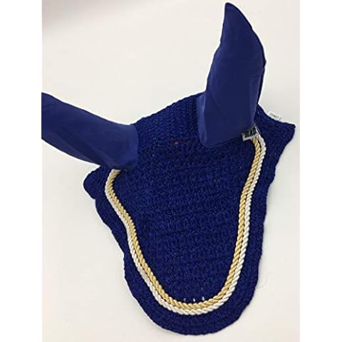 RAD The Ultimate Strength Equestrian Crochet Horse Ear Bonnet Fly Veil Protection Equine Net Pony Fly Hood Fly Mask (Pony Size, Blue) Cover