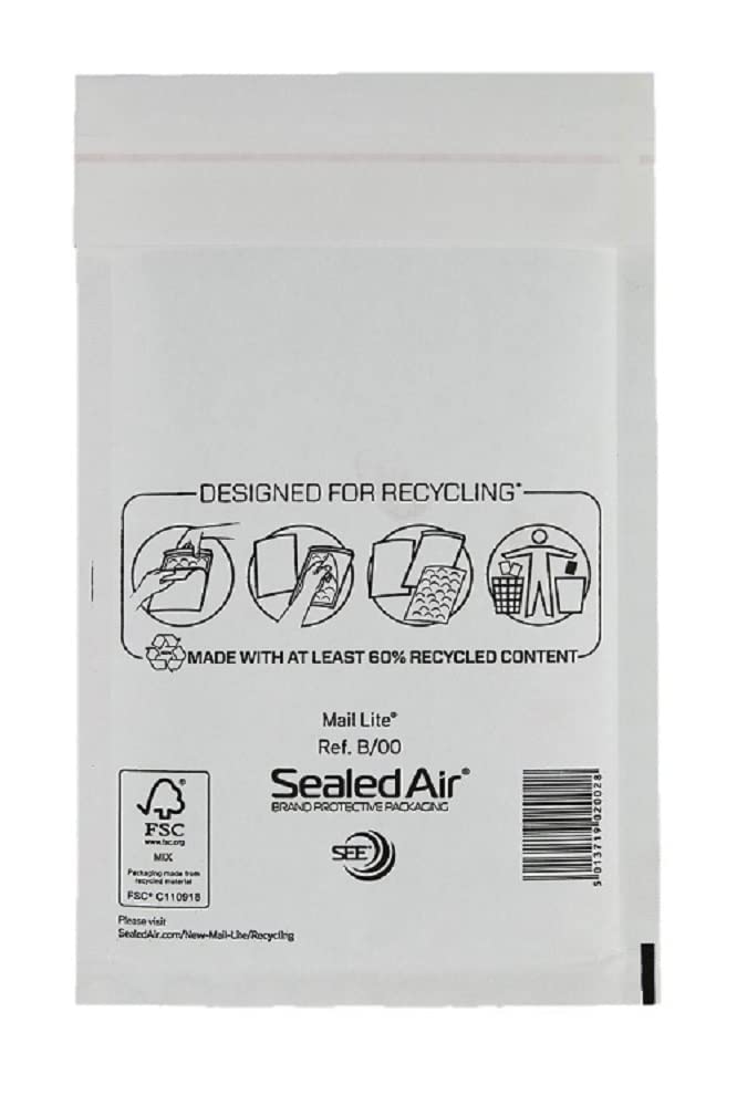 TRENDWEARZSize B/00 - 120 x 210mm Sealed Air Padded Mailers Envelopes Genuine Mail Lite Bubble Lined Peal and Seal Envelope Pack of 100